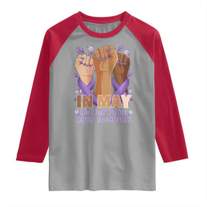 In May We Wear Purple Lupus Awareness Raglan Shirt Purple Ribbon TS10 Sport Gray Red Print Your Wear