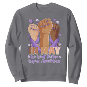 In May We Wear Purple Lupus Awareness Sweatshirt Purple Ribbon TS10 Charcoal Print Your Wear