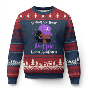 Lupus Awareness Ugly Christmas Sweater African American Black Women Fight Lupus Purple Ribbon TS10 Navy Red Print Your Wear
