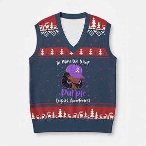 Lupus Awareness V-Neck Knit Sweater Vest African American Black Women Fight Lupus Purple Ribbon TS10 Navy Red Print Your Wear