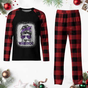 Lupus Warrior Plaid Pajama Set Purple Ribbon Messy Bun Women TS10 Buffalo Plaid Print Your Wear