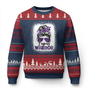 Lupus Warrior Ugly Christmas Sweater Purple Ribbon Messy Bun Women TS10 Navy Red Print Your Wear