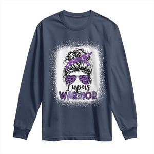 Lupus Warrior Long Sleeve Shirt Purple Ribbon Messy Bun Women TS10 Navy Print Your Wear