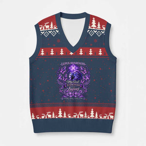 Lupus Awareness V-Neck Knit Sweater Vest Lion Purple Ribbon My God Is Stronger Than Lupus TS10 Navy Red Print Your Wear