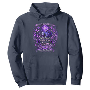 Lupus Awareness Hoodie Lion Purple Ribbon My God Is Stronger Than Lupus TS10 Navy Print Your Wear