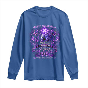 Lupus Awareness Long Sleeve Shirt Lion Purple Ribbon My God Is Stronger Than Lupus TS10 Royal Blue Print Your Wear