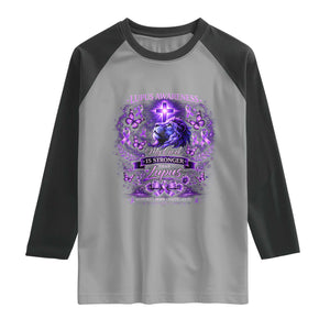 Lupus Awareness Raglan Shirt Lion Purple Ribbon My God Is Stronger Than Lupus TS10 Sport Gray Black Print Your Wear