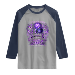 Lupus Awareness Raglan Shirt Lion Purple Ribbon My God Is Stronger Than Lupus TS10 Sport Gray Navy Print Your Wear