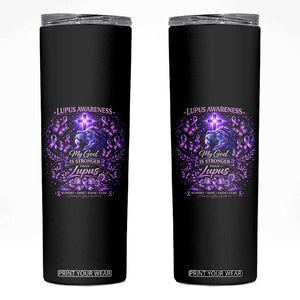 Lupus Awareness Skinny Tumbler Lion Purple Ribbon My God Is Stronger Than Lupus TS10 Black Print Your Wear