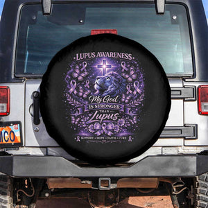 Lupus Awareness Spare Tire Cover Lion Purple Ribbon My God Is Stronger Than Lupus TS10 No hole Black Print Your Wear