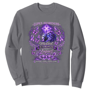 Lupus Awareness Sweatshirt Lion Purple Ribbon My God Is Stronger Than Lupus TS10 Charcoal Print Your Wear