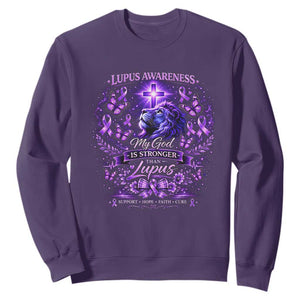 Lupus Awareness Sweatshirt Lion Purple Ribbon My God Is Stronger Than Lupus TS10 Purple Print Your Wear