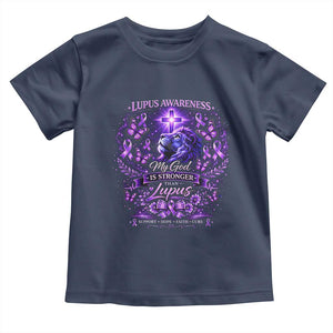Lupus Awareness Toddler T Shirt Lion Purple Ribbon My God Is Stronger Than Lupus TS10 Navy Print Your Wear