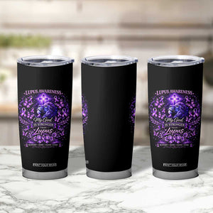 Lupus Awareness Tumbler Cup Lion Purple Ribbon My God Is Stronger Than Lupus TS10 Print Your Wear