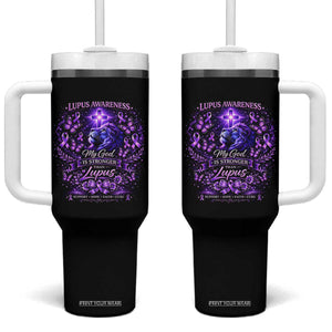 Lupus Awareness Tumbler With Handle Lion Purple Ribbon My God Is Stronger Than Lupus TS10 One Size: 40 oz Black Print Your Wear