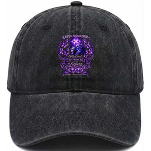 Lupus Awareness Washed Cotton Baseball Cap Lion Purple Ribbon My God Is Stronger Than Lupus TS10 Washed Cap Universal Fit Black Print Your Wear