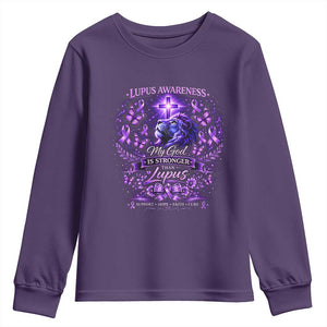 Lupus Awareness Youth Sweatshirt Lion Purple Ribbon My God Is Stronger Than Lupus TS10 Purple Print Your Wear