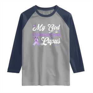 My God Is Bigger Than Lupus Raglan Shirt Purple Ribbon TS10 Sport Gray Navy Print Your Wear