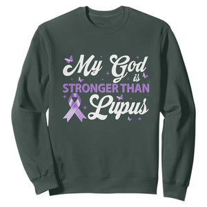 My God Is Bigger Than Lupus Sweatshirt Purple Ribbon TS10 Dark Forest Green Print Your Wear