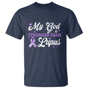 My God Is Bigger Than Lupus T Shirt Purple Ribbon TS10 Navy Print Your Wear
