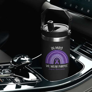 Lupus Awareness Flip Straw Tumbler In May We Wear Purple Ribbon Rainbow TS10 Print Your Wear