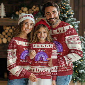 Lupus Awareness Ugly Christmas Sweater In May We Wear Purple Ribbon Rainbow TS10 Red Beige Print Your Wear