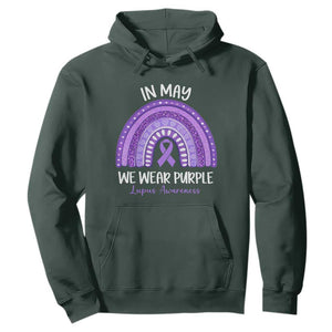 Lupus Awareness Hoodie In May We Wear Purple Ribbon Rainbow TS10 Dark Forest Green Print Your Wear