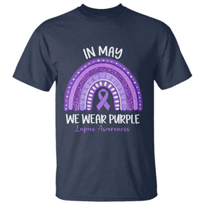 Lupus Awareness T Shirt - In May We Wear Purple - Ribbon Rainbow TS10 Navy Print Your Wear