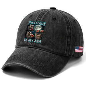 Inclusion Is My Jam Washed Cotton Baseball Cap Raccoon Meme Neurodiversity SPED Teacher Gift TS10 Print Your Wear