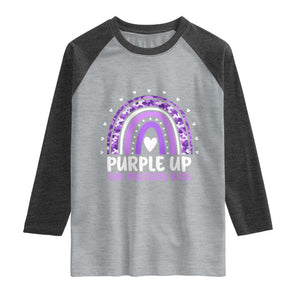 Purple Up For Military Kids Raglan Shirt Month Of Military Child Army Rainbow TS10 Heather Gray Heather Charcoal Print Your Wear