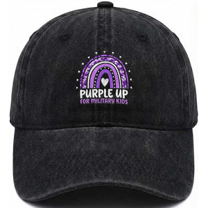 Purple Up For Military Kids Washed Cotton Baseball Cap Month Of Military Child Army Rainbow TS10 Washed Cap Universal Fit Black Print Your Wear