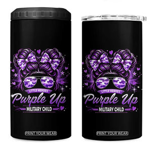 Purple Up Military Child 4 in 1 Can Cooler Tumbler Camo Messy Bun Military Kid Month TS10 One Size: 16 oz Black Print Your Wear