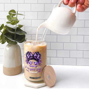 Purple Up Military Child Glass Can Camo Messy Bun Military Kid Month TS10 Print Your Wear