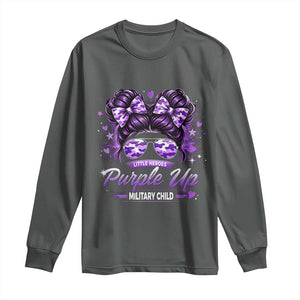 Purple Up Military Child Long Sleeve Shirt Camo Messy Bun Military Kid Month TS10 Dark Heather Print Your Wear