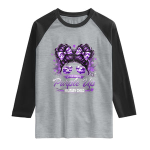 Purple Up Military Child Raglan Shirt Camo Messy Bun Military Kid Month TS10 Heather Gray Black Print Your Wear