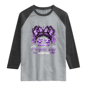 Purple Up Military Child Raglan Shirt Camo Messy Bun Military Kid Month TS10 Heather Gray Heather Charcoal Print Your Wear