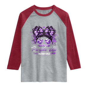 Purple Up Military Child Raglan Shirt Camo Messy Bun Military Kid Month TS10 Heather Gray Heather Red Print Your Wear