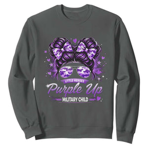 Purple Up Military Child Sweatshirt Camo Messy Bun Military Kid Month TS10 Dark Heather Print Your Wear