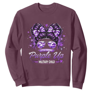 Purple Up Military Child Sweatshirt Camo Messy Bun Military Kid Month TS10 Maroon Print Your Wear