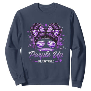 Purple Up Military Child Sweatshirt Camo Messy Bun Military Kid Month TS10 Navy Print Your Wear