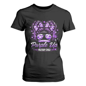 Purple Up Military Child T Shirt For Women Camo Messy Bun Military Kid Month TS10 Black Print Your Wear