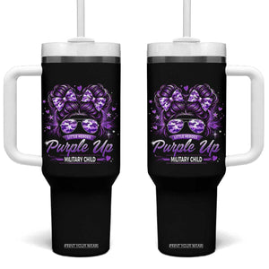 Purple Up Military Child Tumbler With Handle Camo Messy Bun Military Kid Month TS10 One Size: 40 oz Black Print Your Wear