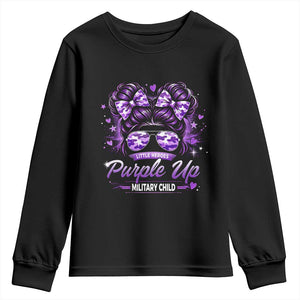Purple Up Military Child Youth Sweatshirt Camo Messy Bun Military Kid Month TS10 Black Print Your Wear