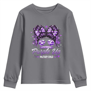 Purple Up Military Child Youth Sweatshirt Camo Messy Bun Military Kid Month TS10 Charcoal Print Your Wear