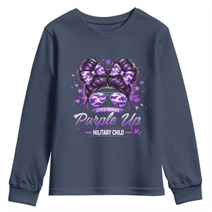 Purple Up Military Child Youth Sweatshirt Camo Messy Bun Military Kid Month TS10 Navy Print Your Wear