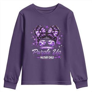 Purple Up Military Child Youth Sweatshirt Camo Messy Bun Military Kid Month TS10 Purple Print Your Wear