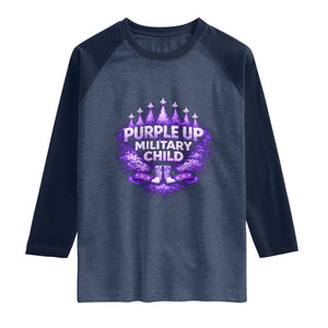 Purple Up Military Child Raglan Shirt Proud Military Kid TS10 Heather Denim Navy Print Your Wear