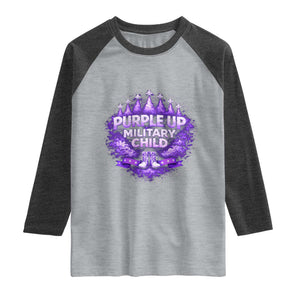 Purple Up Military Child Raglan Shirt Proud Military Kid TS10 Heather Gray Heather Charcoal Print Your Wear