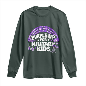 Purple Up For Military Kids Long Sleeve Shirt Cute Dino Dinosaur Proud Military Child Rainbow TS10 Dark Forest Green Print Your Wear