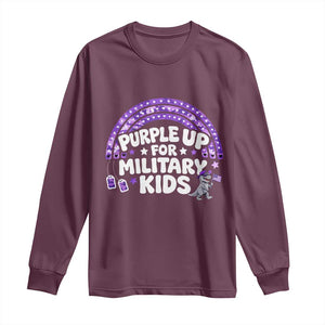 Purple Up For Military Kids Long Sleeve Shirt Cute Dino Dinosaur Proud Military Child Rainbow TS10 Maroon Print Your Wear